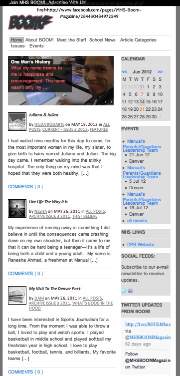 A screenshot of the BOOM! Magazine website.