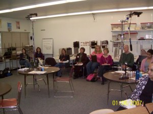 Teachers debrief after a second grade lesson study..