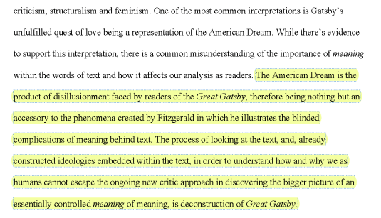 Excerpt from Harvest Collegiate Student, Karen S.'s paper from the Lit, Crit & Grit: Deconstruction course.